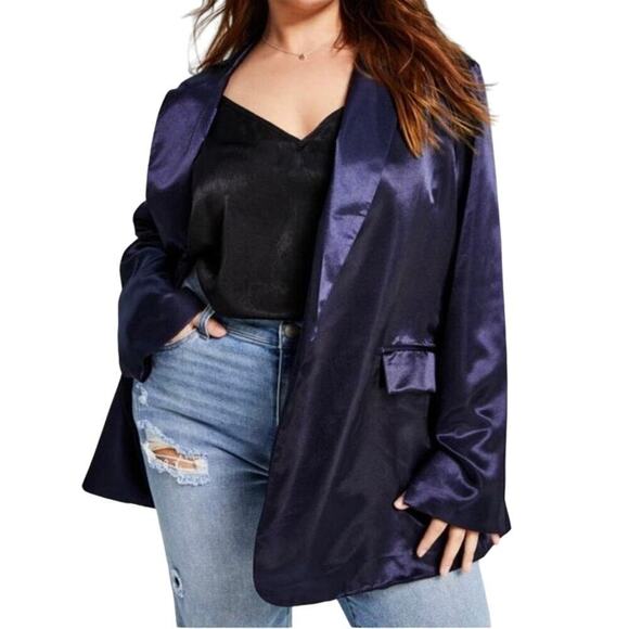 NWT And Now This Midnight Blue Satin Blazer 3X - Picture 1 of 8